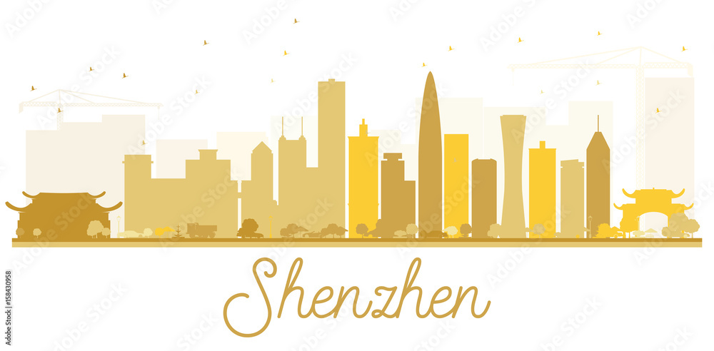 Shenzhen City skyline golden silhouette.
