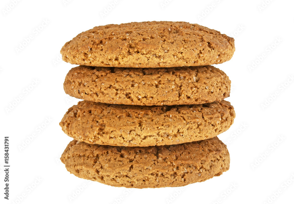 Delicious stacked oatmeal cookies isolated on white background