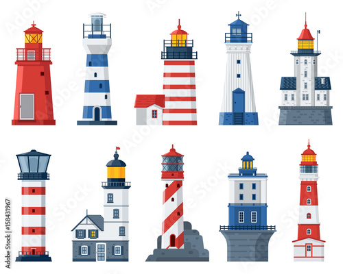 Obraz na plátne Cartoon lighthouse vector set