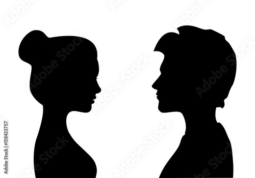 Male and female silhouettes opposite each other, isolated vector