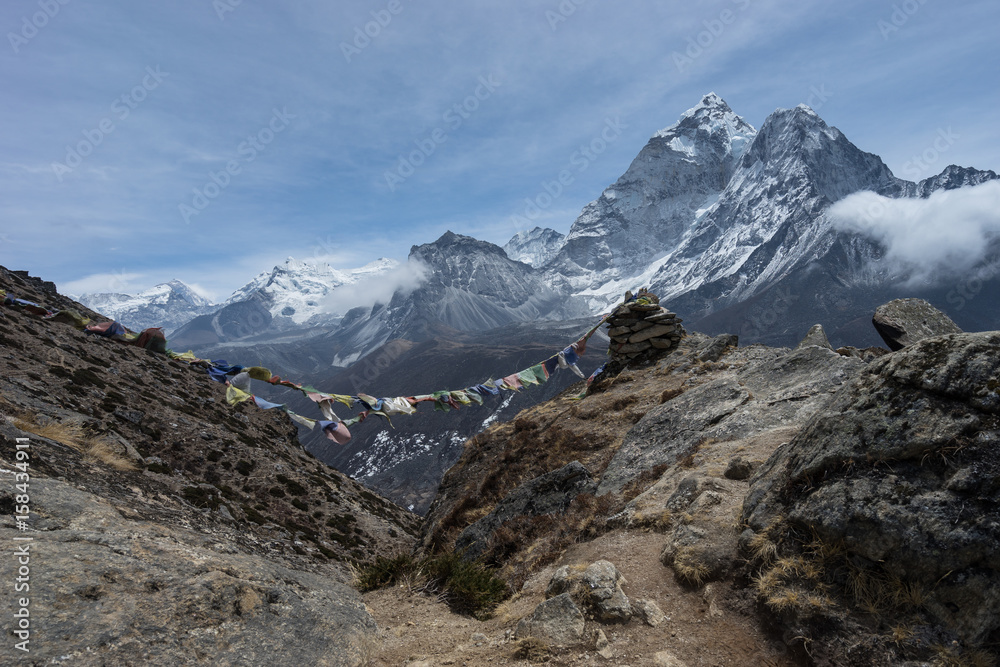 Ama Dablam mountain peak in cloudy day, Everest region, Nepal