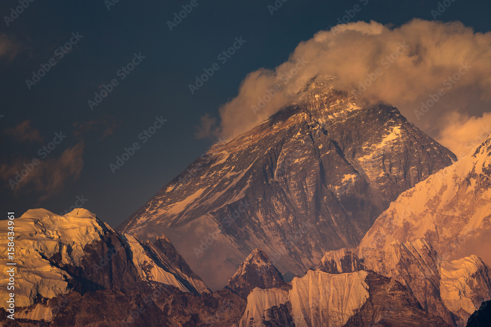 Everest mountain peak at sunset from Gokyo Ri, Everest region, Nepal
