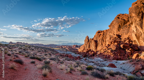 Hiking Trail through Desert at Sunset. Nevada, Valley Of Fire