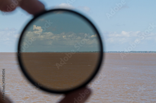 View of a river through a polarization filter