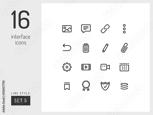 Set 5 of interface icons on the green background. Universal linear icons to use in web and mobile app.