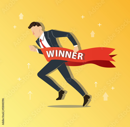 businessman running to success with a winner banner, business concept vector illustration 