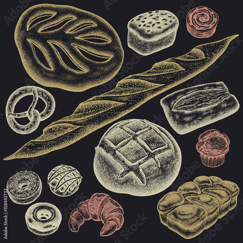 Various bakery products set.