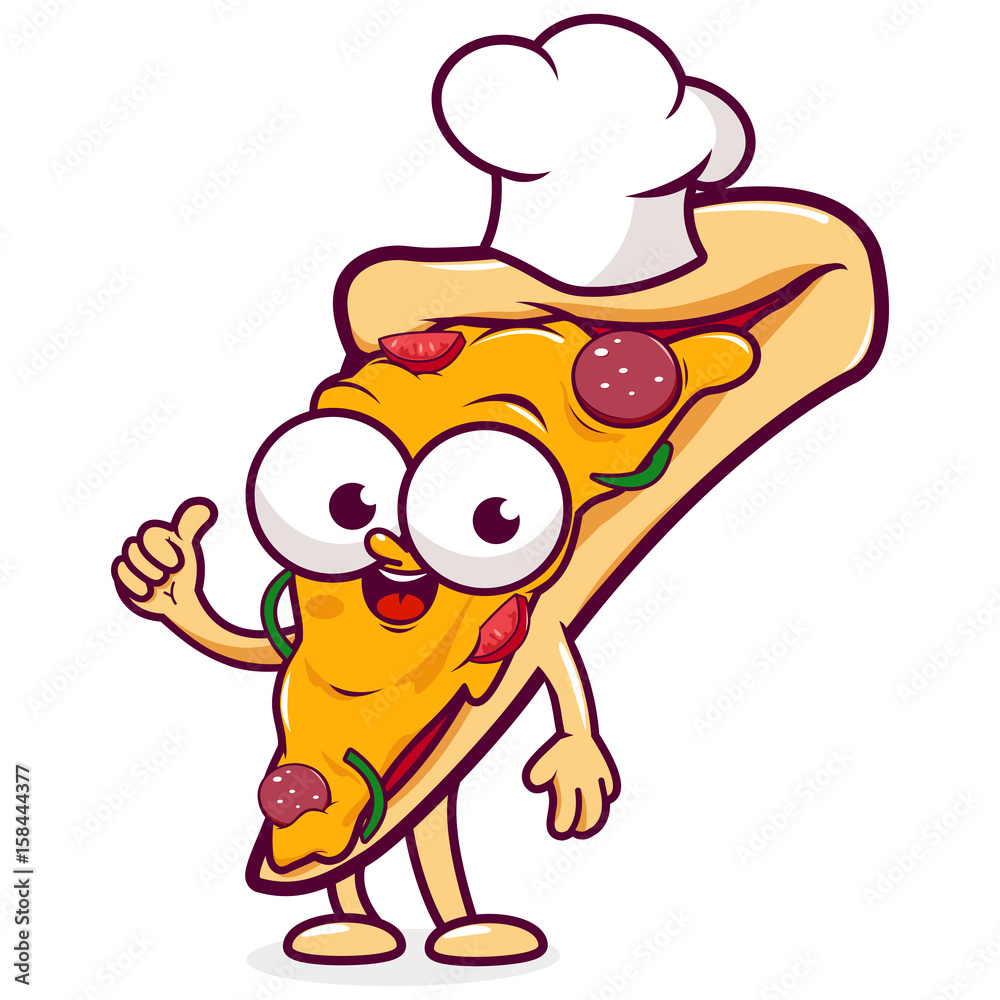 Cartoon pizza slice with a chef hat. Vector illustration Cartoon pizza slice with a chef hat. Vector illustration