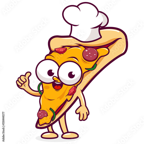 Cartoon pizza slice with a chef hat. Vector illustration