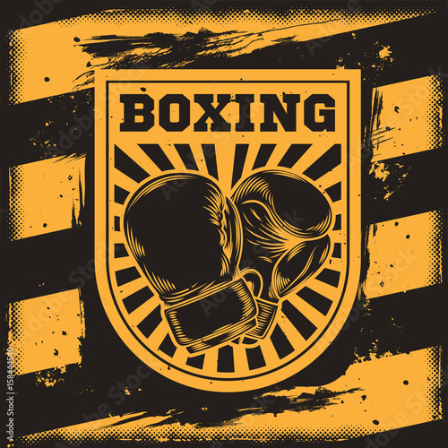 Vector conceptual motivational poster for a boxing club, boxing hall with a silhouette of a boxing gloves. Excellent advertising poster for the championship boxing