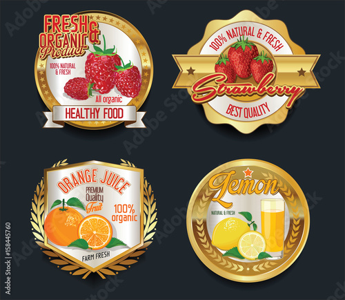 Set of Organic Fruit golden labels