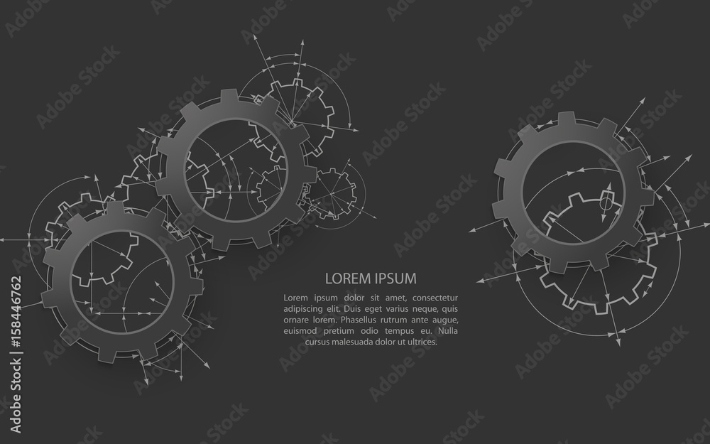Gears in engagement. Engineering drawing abstract industrial background with a cogwheels. Gears in engagement. Engineering drawing abstract industrial background with a cogwheels.