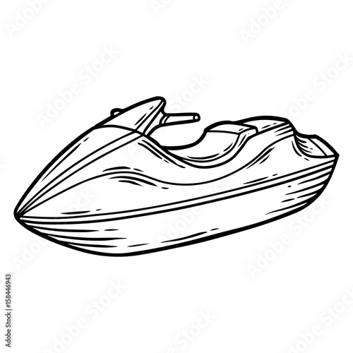 Water bike, scooter hand drawn engraving sketch vector summer voyage cruise transportation illustration. Retro vintage marine transport. Boat symbol on white background.