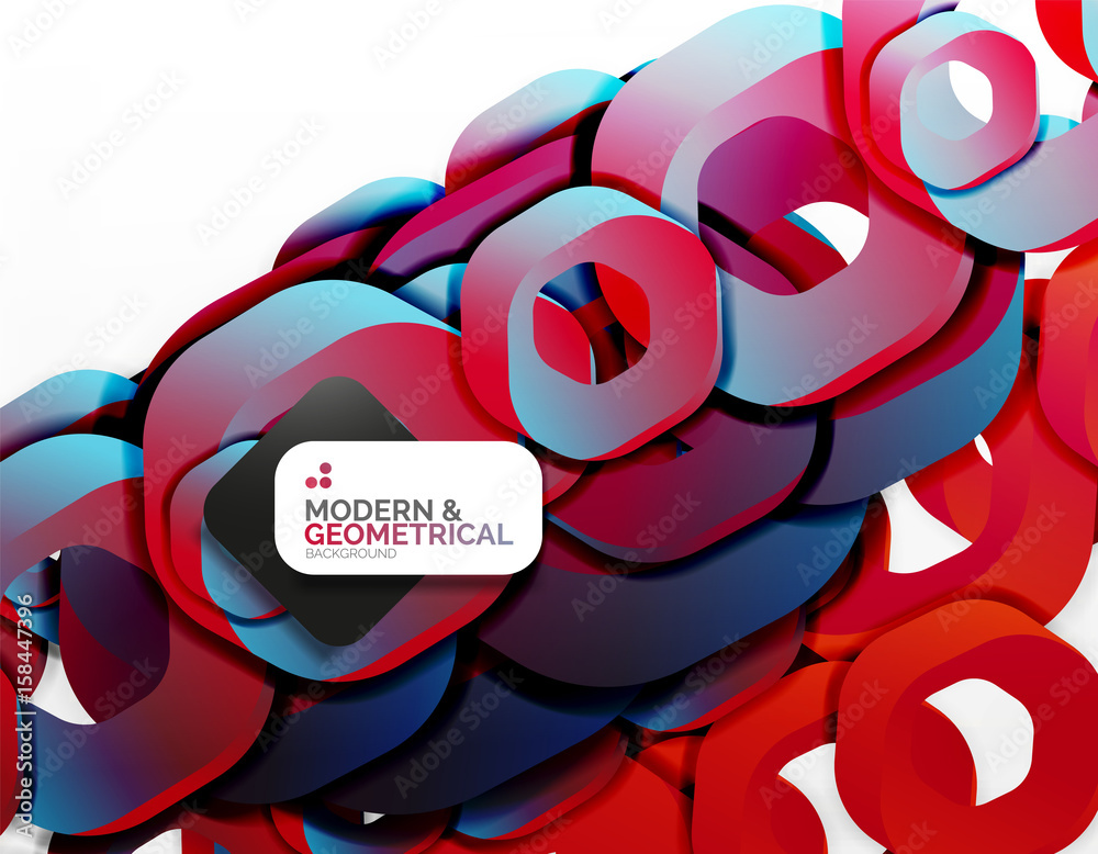 Fototapeta premium Geometric abstract background, cut chain shapes or hexagons on white