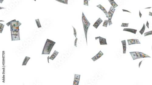 3d animation of falling money with alpha mate
