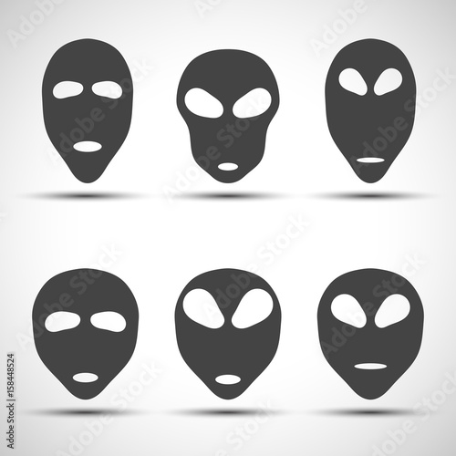 Set of alien face silhouette. Alien signs.