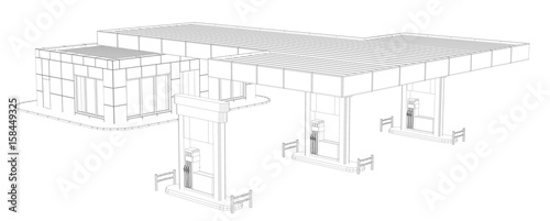 Gas Station. Wire frame vector illustration