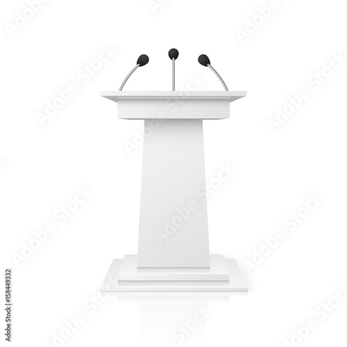 White empty podium tribune for public speech with microphones vector illustration