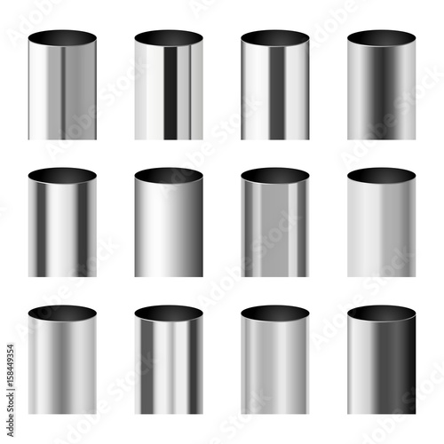 Chrome metal polished gradients corresponding to cylinder pipe vector set