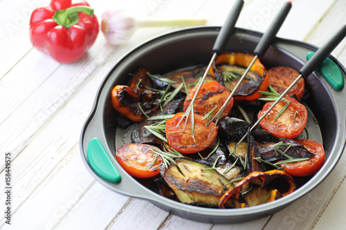 Vegetables grilled pan fried eggplant and tomatoes