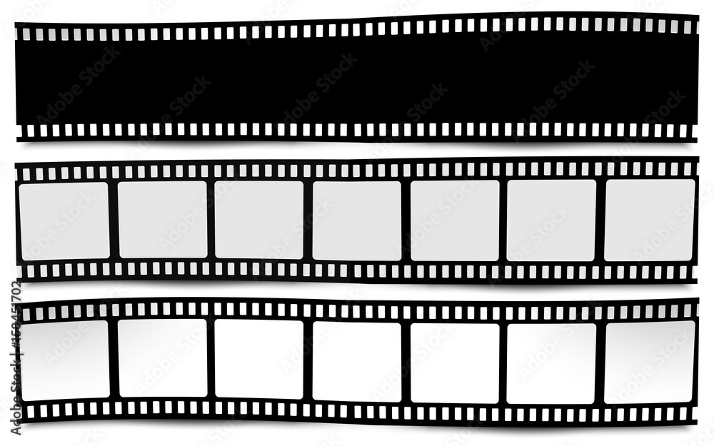 Film, movie, photo, filmstrip on white in black and white colors