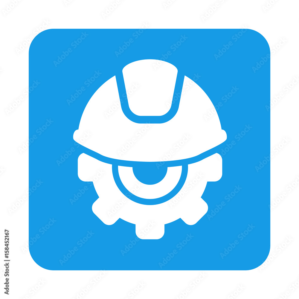 Icono plano casco con engranaje en cuadrado azul Stock Illustration | Adobe  Stock