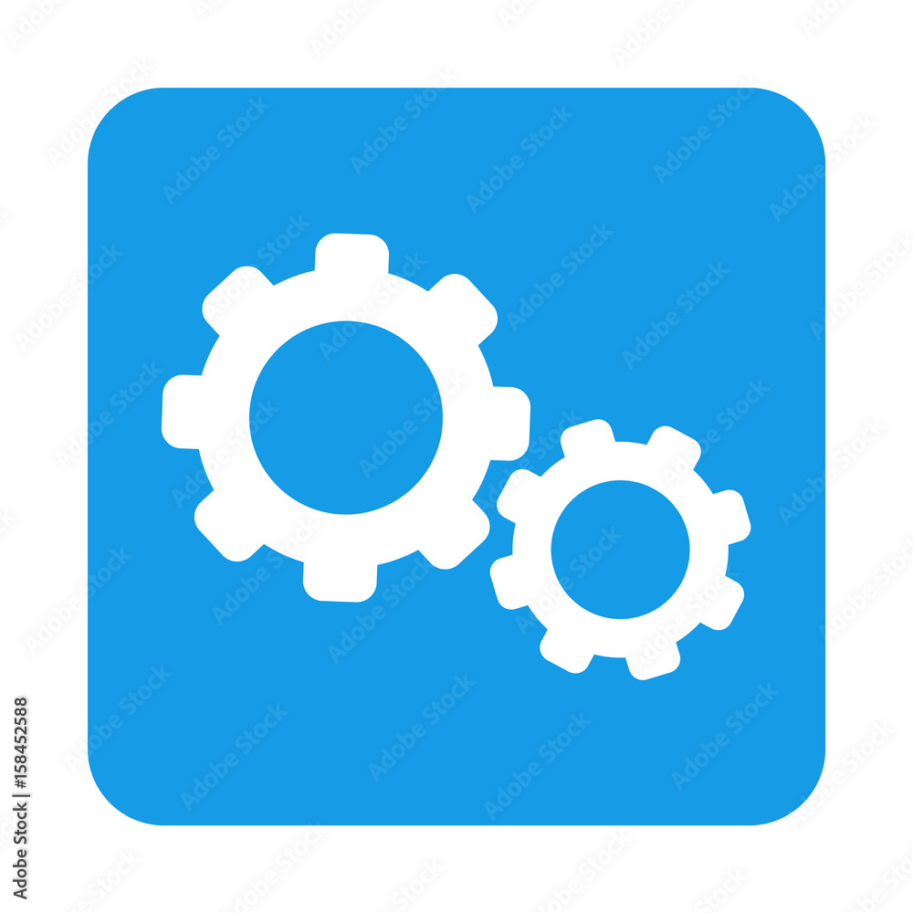 Icono plano engranajes en cuadrado azul Icono plano engranajes en cuadrado azul