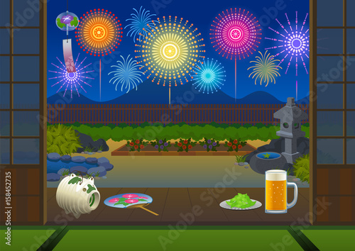 縁側 夏の花火 Stock イラスト Adobe Stock 縁側 夏の花火 Stock イラスト Adobe Stock