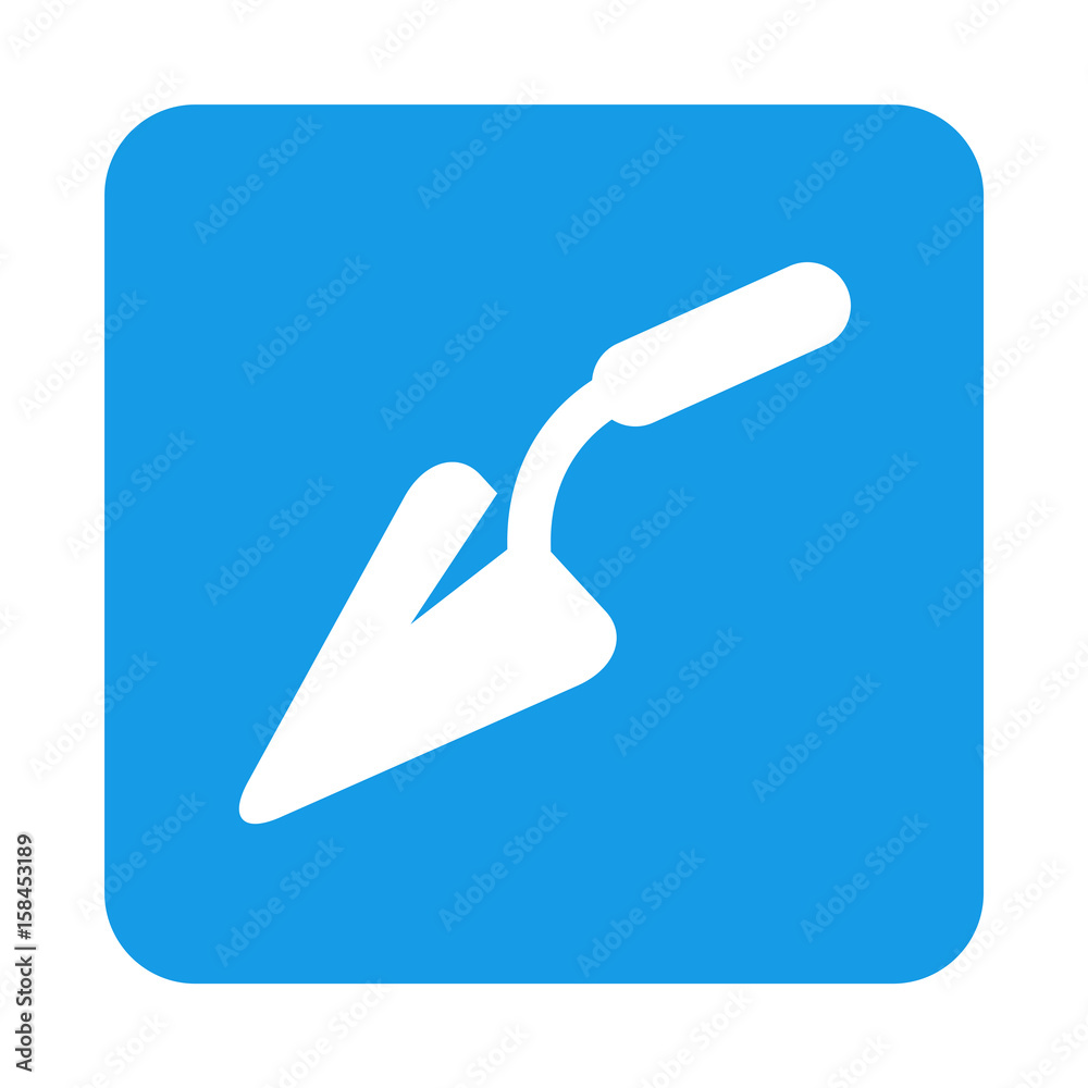 Icono plano paleta de albañil en cuadrado azul