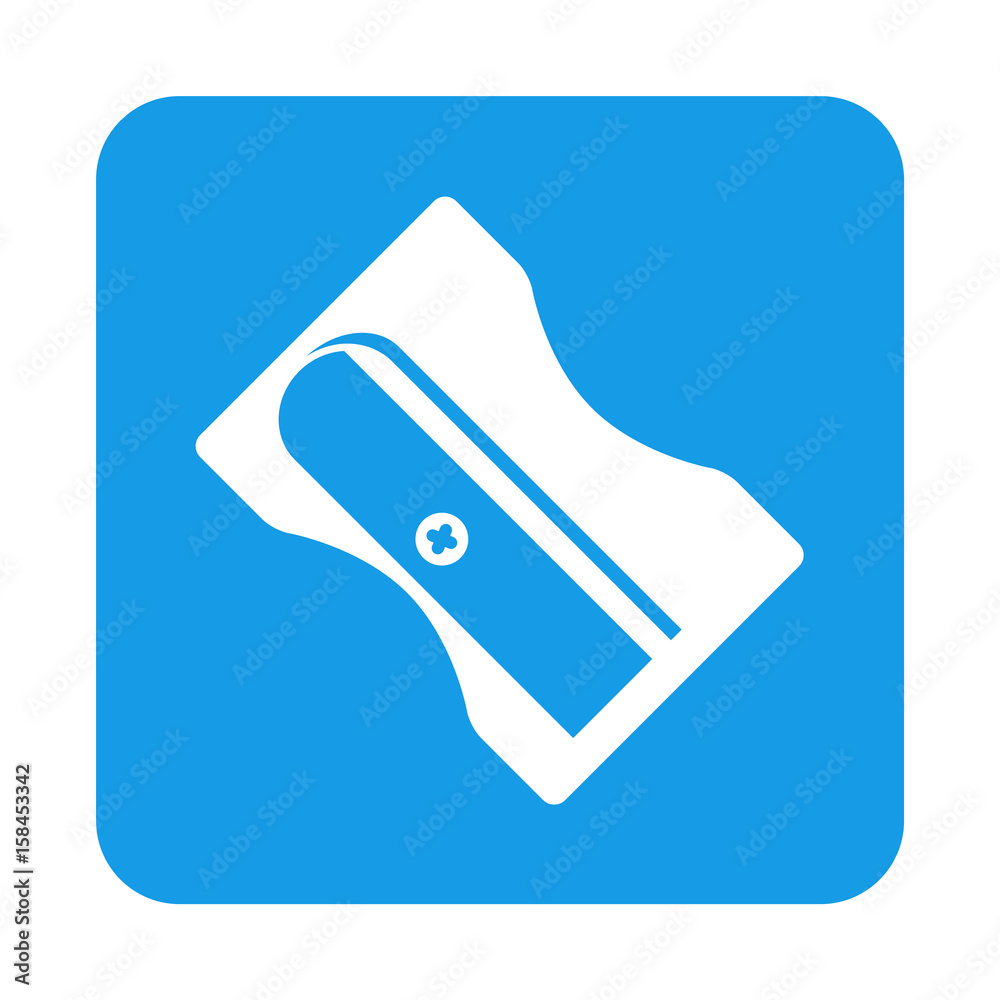Icono plano sacapuntas en cuadrado azul Icono plano sacapuntas en cuadrado azul