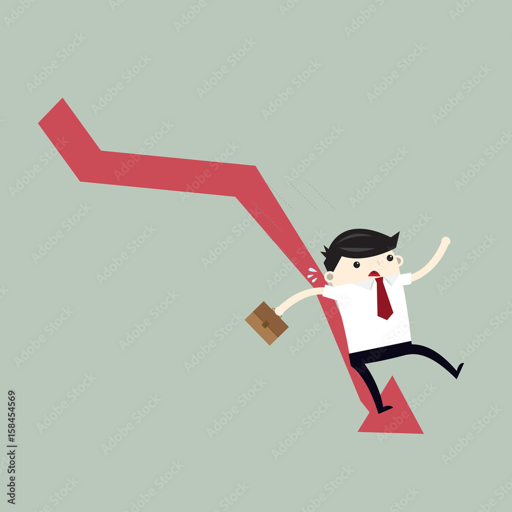 Businessman On Falling Down Chart. Business Concept Cartoon Illustration. Businessman On Falling Down Chart. Business Concept Cartoon Illustration.