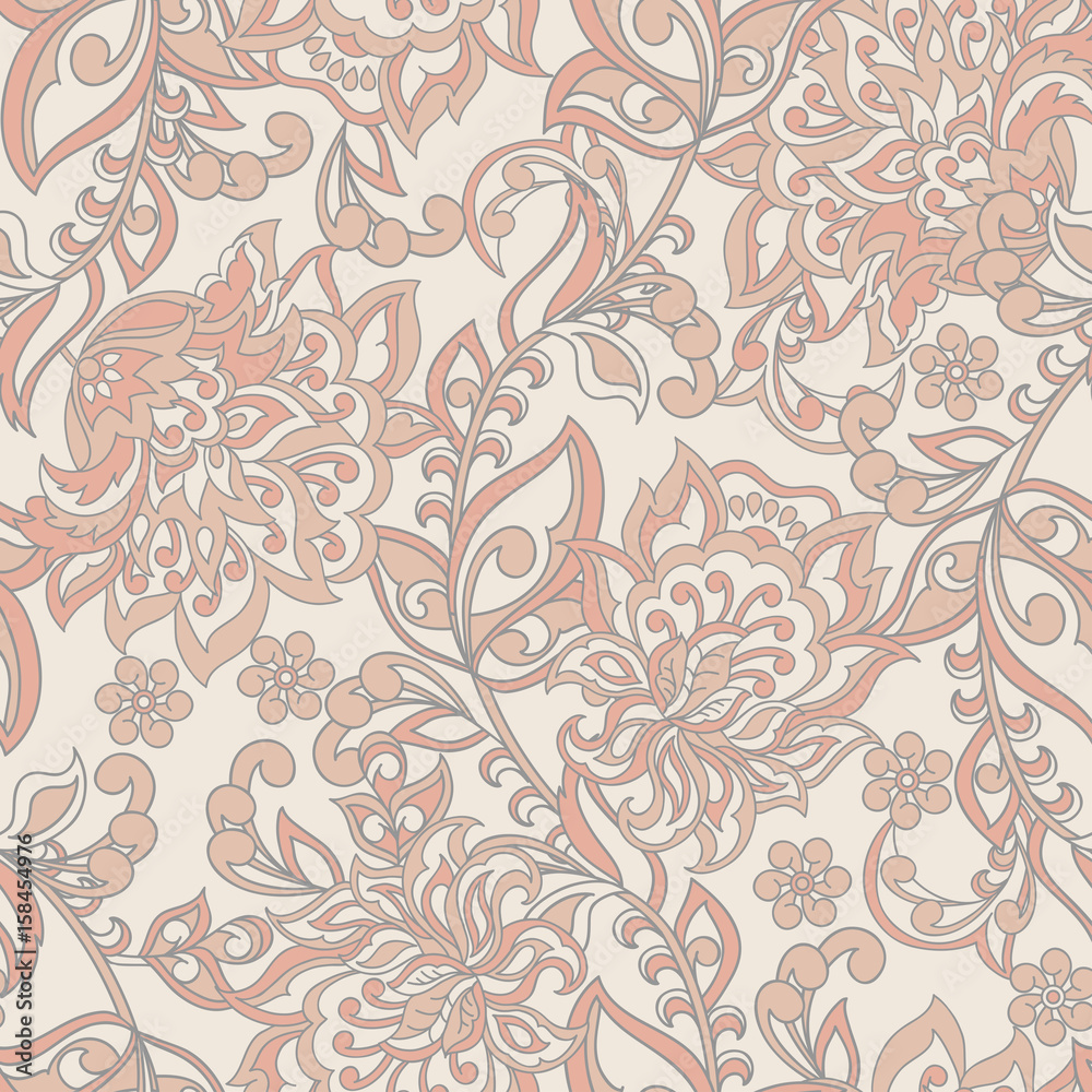 Floral vector illustration in damask style. Seamless pattern