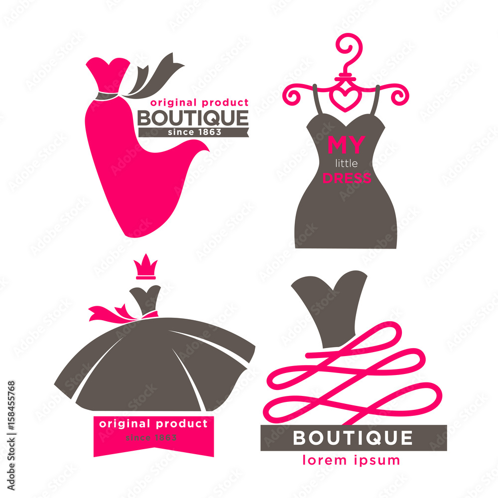 Modern fashion boutiques logotypes illustrations set