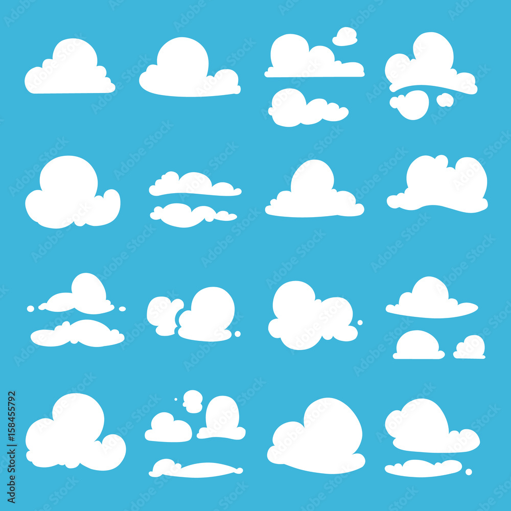 Different clouds in cartoon style. Vector illustration set