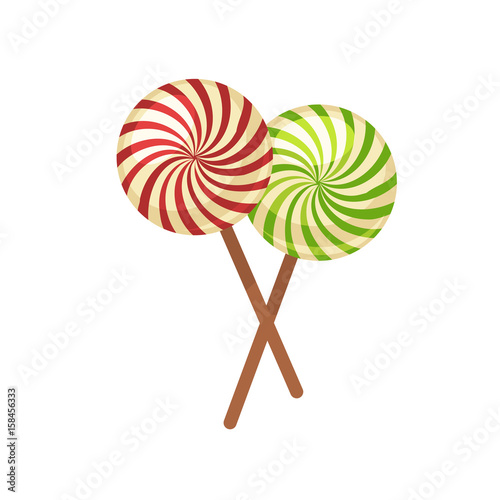 Sweet crossed lollypops on wooden sticks isolated illustration