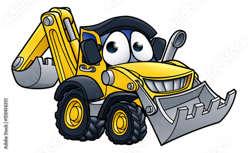 Cartoon Digger Bulldozer Character