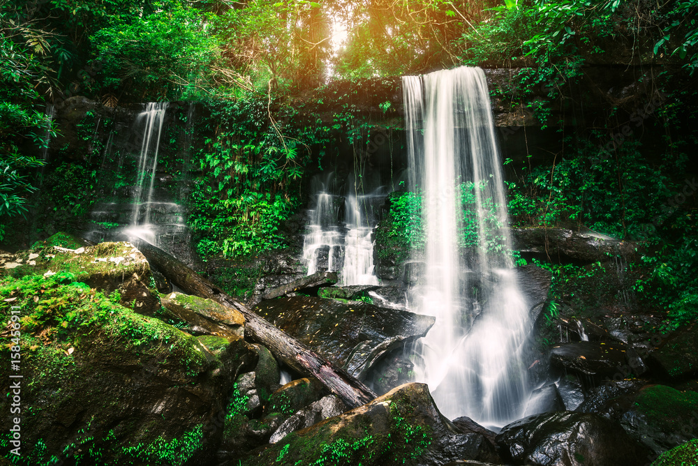 Nature Waterfalls Tropica zone asia thailand. Waterfalls. Puhinrongkla Romklao-paradorn waterfall