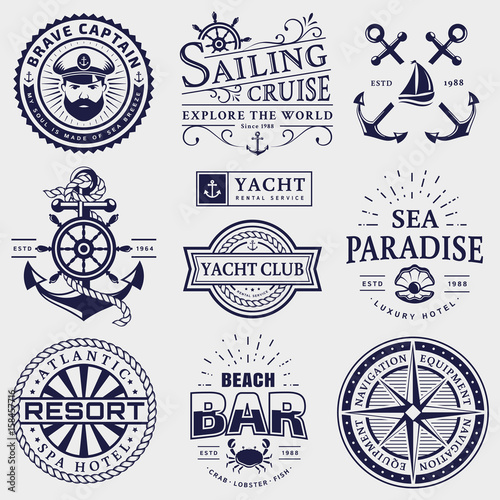 Sea and nautical logos isolated on white background.
