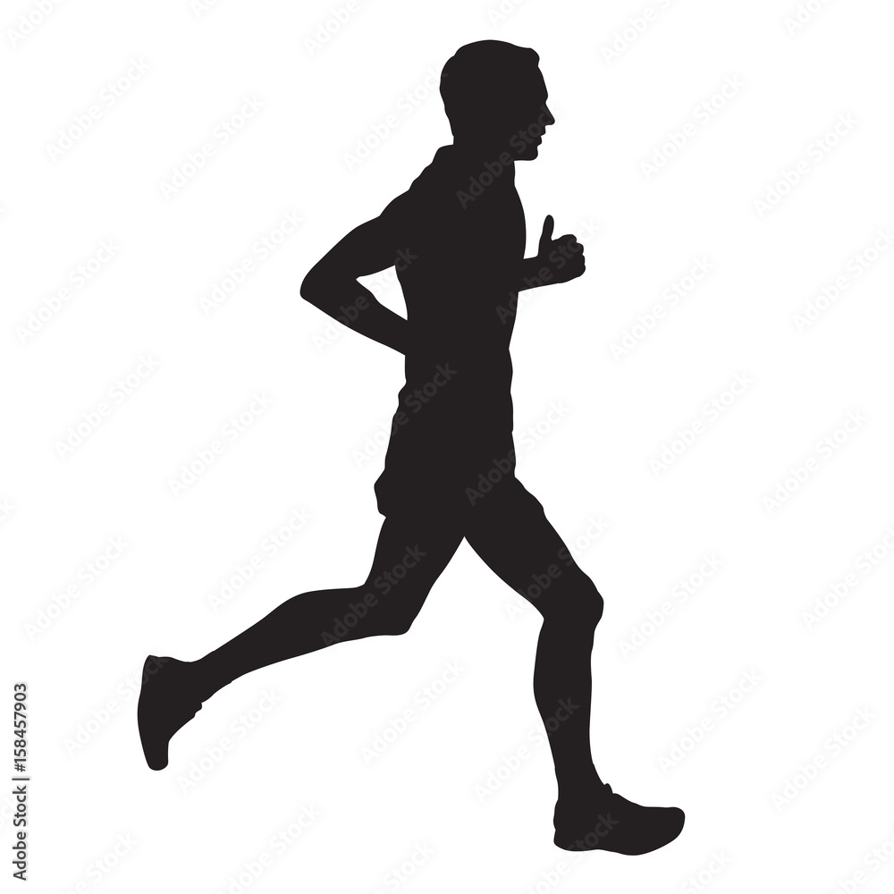 Vector runner, side view, isolated silhouette