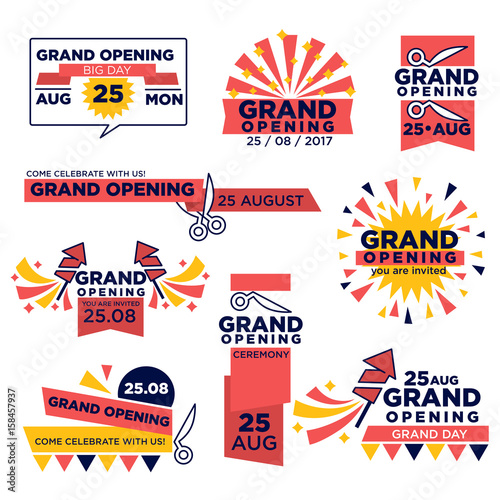 Grand opening event vector icons set for shop or festival