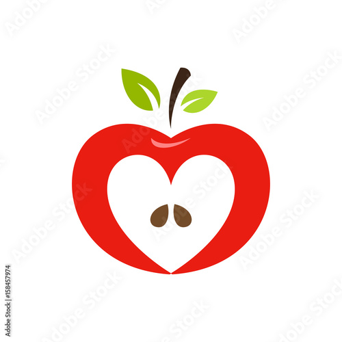 Heart shaped apple vector logo, label, emblem design.