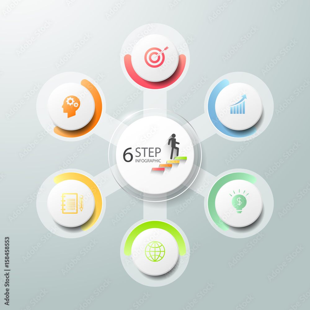 Design infographic template 6 options. can be used for workflow layout, diagram, number options, timeline and steps Design infographic template 6 options. can be used for workflow layout, diagram, number options, timeline and steps