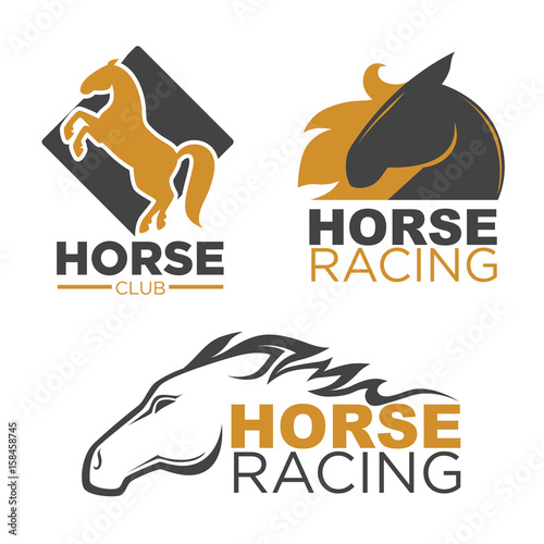 Horse racing sport club vector isolated running mustang icons set