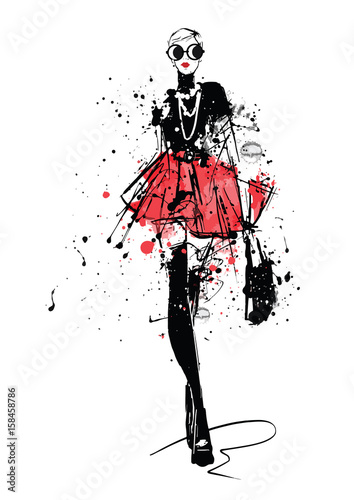 Dekoracja na wymiar  fashion-girl-in-sketch-style-retro-poster