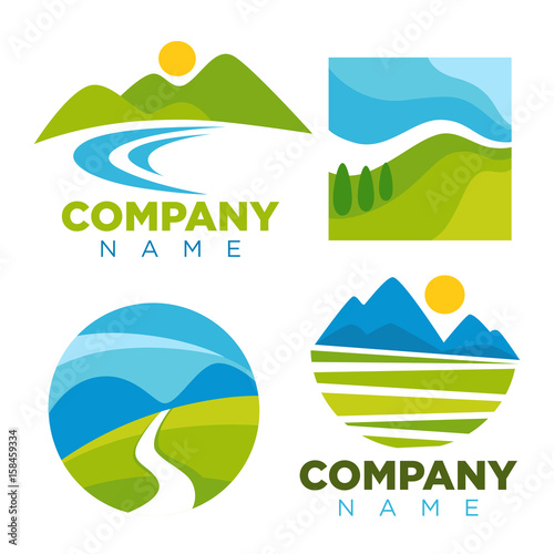 Green nature landscape templates for company vector icons