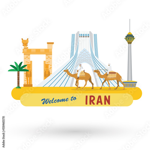 Flat design, Iran's landmarks and icons, Vector Illustration