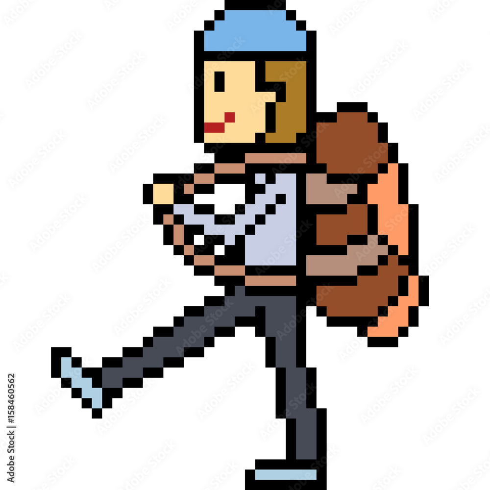 vector pixel art backpacker