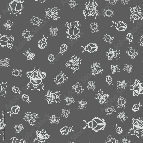 Seamless pattern with white bugs on a gray background