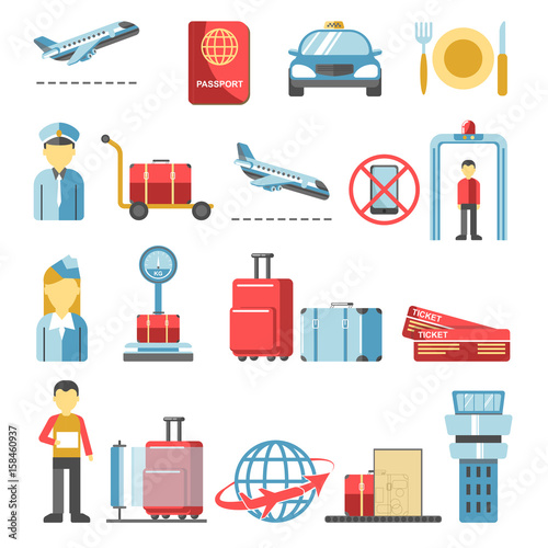 Airport pictograms vector isolated icons set for infographics design elements photo