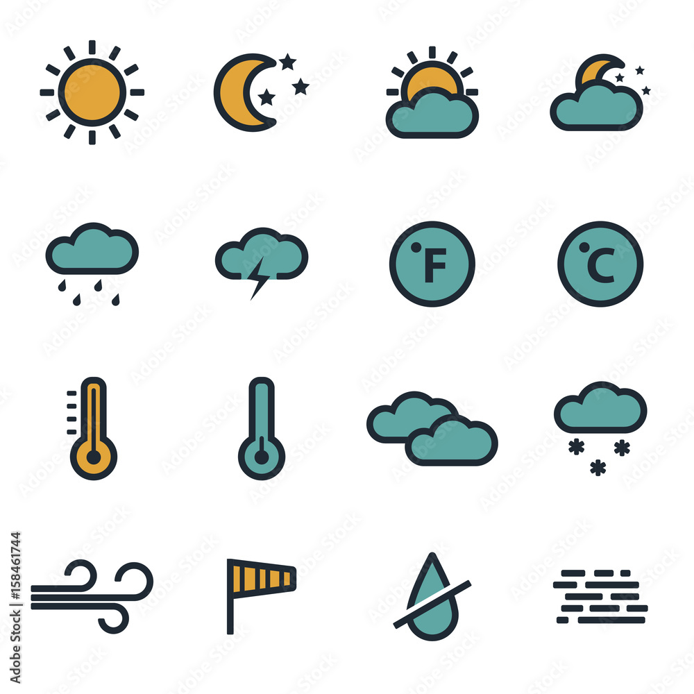 Obraz premium Vector flat weather icons set